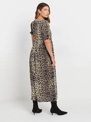 Long Tall Sally Natural Animal Print Tie Front Midi Dress - Image 3 of 9