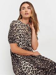 Long Tall Sally Natural Animal Print Tie Front Midi Dress - Image 4 of 9