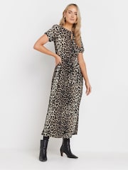 Long Tall Sally Natural Animal Print Tie Front Midi Dress - Image 5 of 9