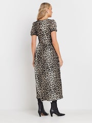 Long Tall Sally Natural Animal Print Tie Front Midi Dress - Image 7 of 9