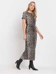 Long Tall Sally Natural Animal Print Tie Front Midi Dress - Image 8 of 9
