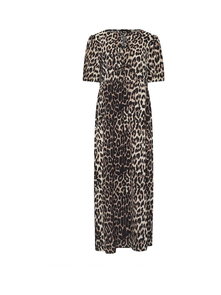 Long Tall Sally Natural Animal Print Tie Front Midi Dress - Image 9 of 9