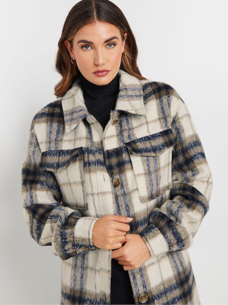 Hooded Jacket Check Shacket Womens Buy Long Tall Sally Blue Check