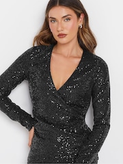 Long Tall Sally Black Sequin Wrap Top - Image 3 of 5