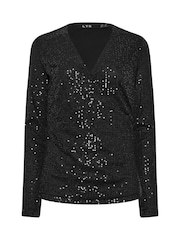 Long Tall Sally Black Sequin Wrap Top - Image 5 of 5
