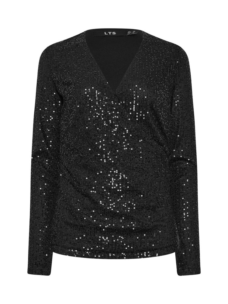 Long Tall Sally Black Sequin Wrap Top - Image 5 of 5