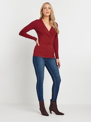 Long Tall Sally Red Cotton Long Sleeve Wrap Top 2 Pack - Image 4 of 8