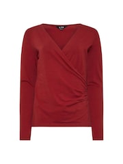 Long Tall Sally Red Cotton Long Sleeve Wrap Top 2 Pack - Image 7 of 8