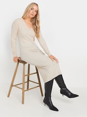 Long Tall Sally Cream Premium V-Neck Ribbed Dress - Image 1 of 5