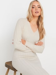 Long Tall Sally Cream Premium V-Neck Ribbed Dress - Image 4 of 5