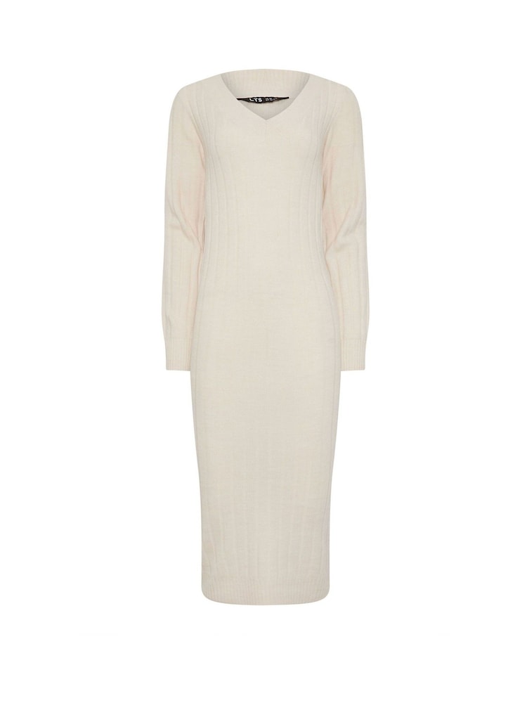 Long Tall Sally Cream Premium V-Neck Ribbed Dress - Image 5 of 5