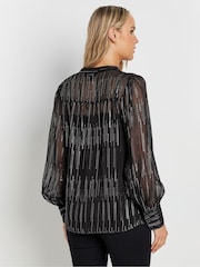 Long Tall Sally Black Jacquard Metallic Button Through Blouse - Image 3 of 6