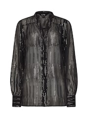 Long Tall Sally Black Jacquard Metallic Button Through Blouse - Image 6 of 6