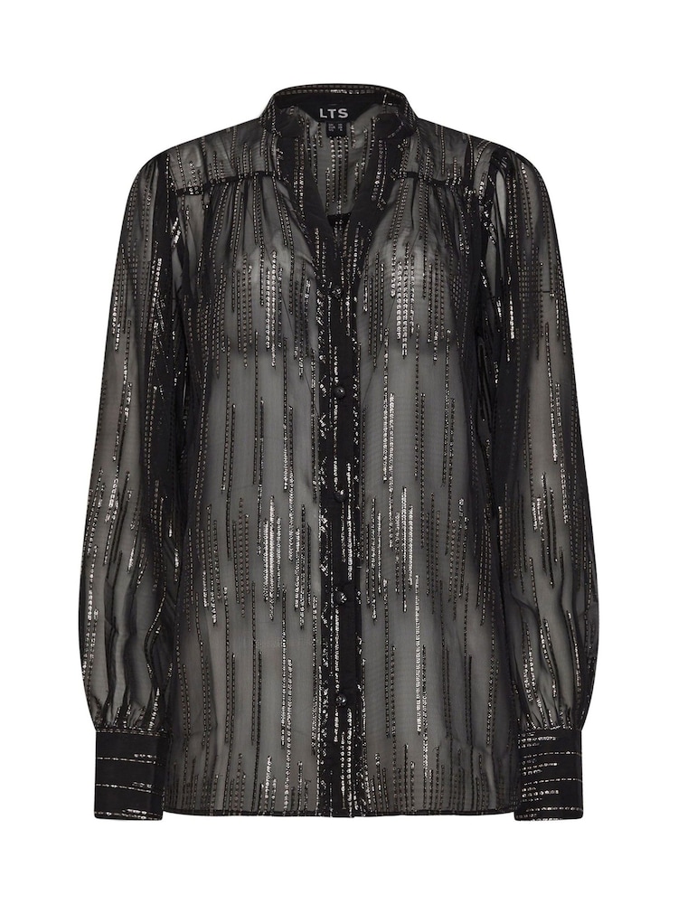 Long Tall Sally Black Jacquard Metallic Button Through Blouse - Image 6 of 6