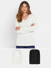Long Tall Sally Black & White PREMIUM Tall 2 PACK V-Neck Tops - Image 1 of 8