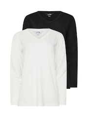 Long Tall Sally Black & White PREMIUM Tall 2 PACK V-Neck Tops - Image 6 of 8