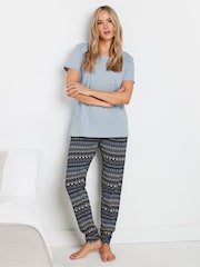 Long Tall Sally Blue Fairisle Pattern Short Sleeve 100% Cotton Cuffed Pyjamas Set - Image 1 of 5