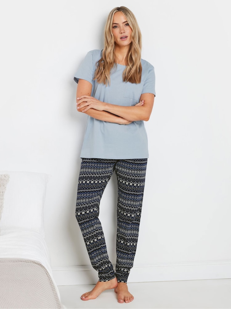 Long Tall Sally Blue Fairisle Pattern Short Sleeve 100% Cotton Cuffed Pyjamas Set - Image 1 of 5 Long Tall Sally Blue Fairisle Pattern Short Sleeve 100% Cotton Cuffed Pyjamas Set - Image 1 of 5