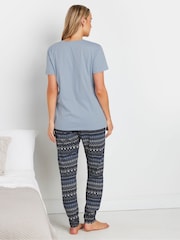 Long Tall Sally Blue Fairisle Pattern Short Sleeve 100% Cotton Cuffed Pyjamas Set - Image 3 of 5