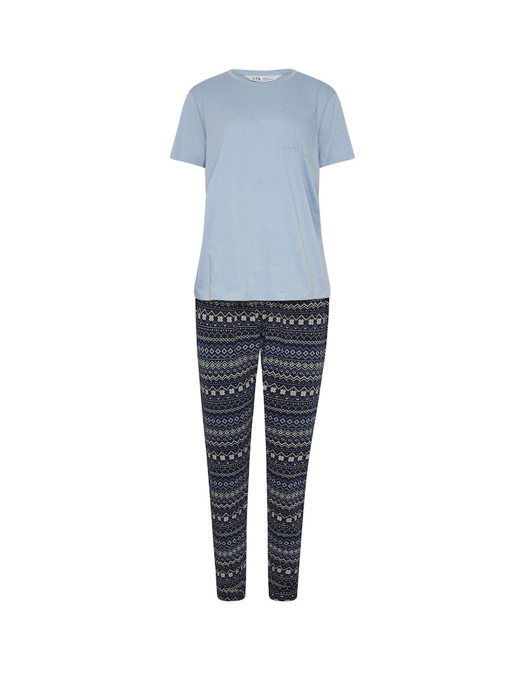 Long Tall Sally Blue Fairisle Pattern Short Sleeve 100% Cotton Cuffed Pyjamas Set - Image 5 of 5 Long Tall Sally Blue Fairisle Pattern Short Sleeve 100% Cotton Cuffed Pyjamas Set - Image 5 of 5