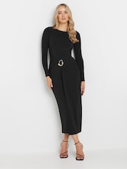 Long Tall Sally Black Long Sleeve Buckle Midaxi Dress - Image 1 of 5