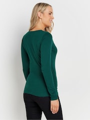 Long Tall Sally Green Long Sleeve Cotton Wrap Top - Image 3 of 5