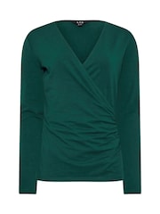 Long Tall Sally Green Long Sleeve Cotton Wrap Top - Image 5 of 5