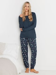 Long Tall Sally Blue Soft Touch Snowflake Graphic Pyjamas Set - Image 2 of 5