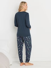 Long Tall Sally Blue Soft Touch Snowflake Graphic Pyjamas Set - Image 3 of 5
