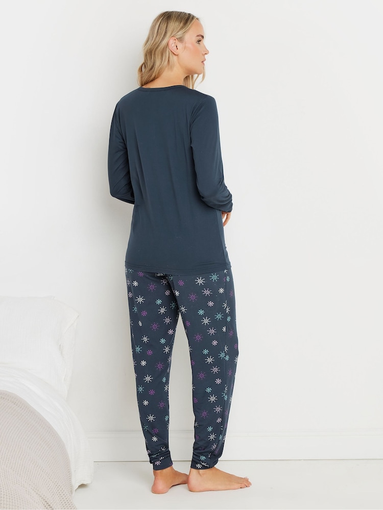 Long Tall Sally Blue Soft Touch Snowflake Graphic Pyjamas Set - Image 3 of 5