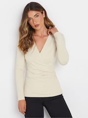 Long Tall Sally Cream Long Sleeve Cotton Wrap Top - Image 1 of 5