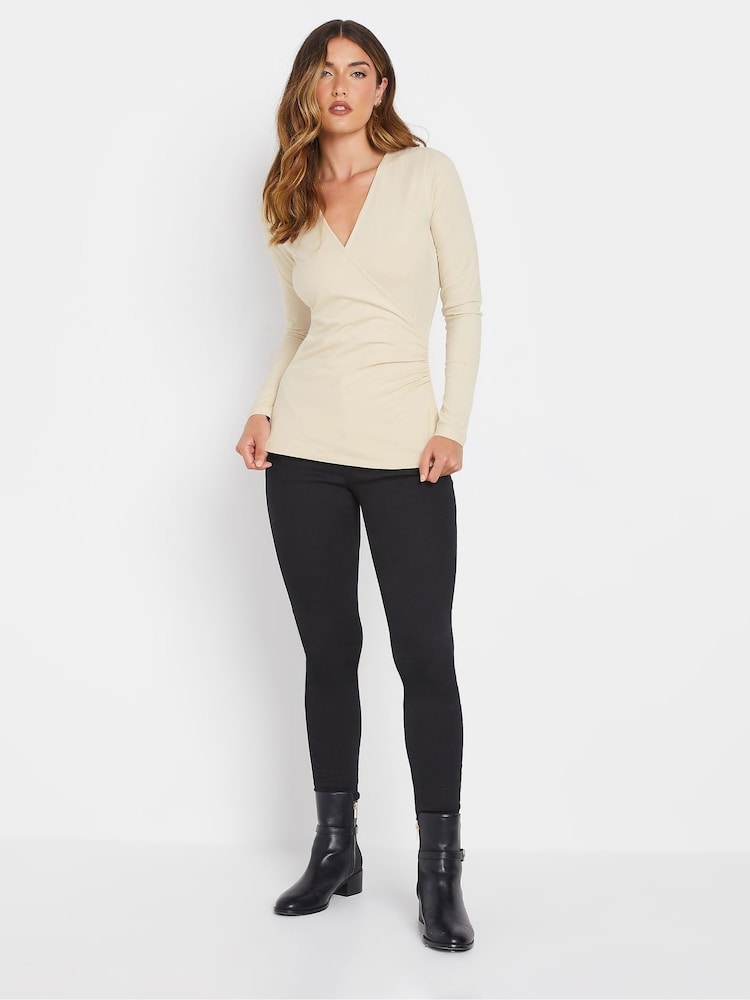 Long Tall Sally Cream Long Sleeve Cotton Wrap Top - Image 2 of 5 Long Tall Sally Cream Long Sleeve Cotton Wrap Top - Image 2 of 5