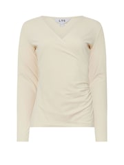 Long Tall Sally Cream Long Sleeve Cotton Wrap Top - Image 5 of 5