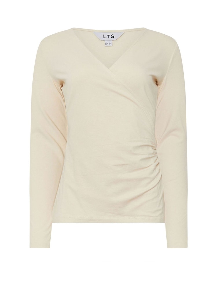 Long Tall Sally Cream Long Sleeve Cotton Wrap Top - Image 5 of 5