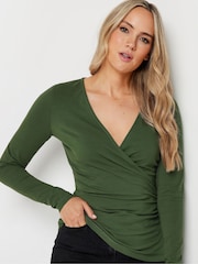 Botel Verde - Long Tall Sally Mânecă lungă Cotton Wrap Top - Image 1 of 5