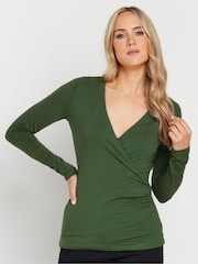 Botel Verde - Long Tall Sally Mânecă lungă Cotton Wrap Top - Image 4 of 5
