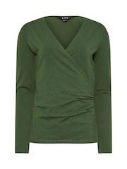 Botel Verde - Long Tall Sally Mânecă lungă Cotton Wrap Top - Image 5 of 5