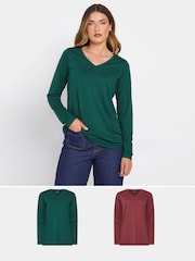 Long Tall Sally Red PREMIUM Tall 2 PACK V-Neck Tops - Image 1 of 8