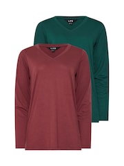 Long Tall Sally Red PREMIUM Tall 2 PACK V-Neck Tops - Image 6 of 8