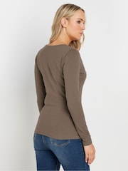 Long Tall Sally Brown Long Sleeve Cotton Wrap Top - Image 3 of 5