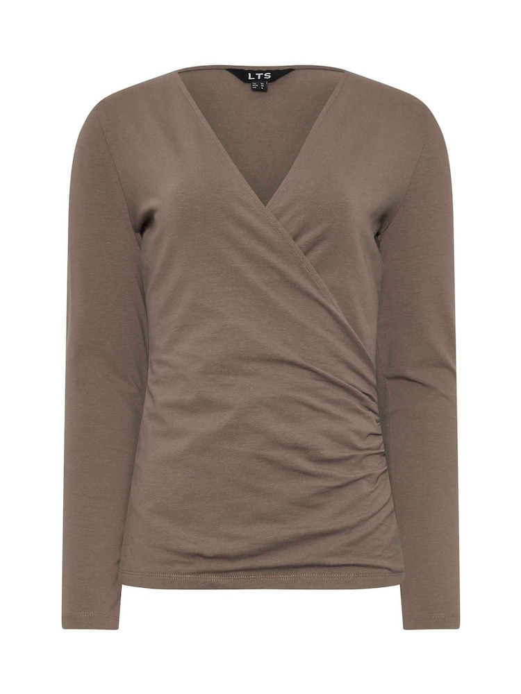 Long Tall Sally Brown Long Sleeve Cotton Wrap Top - Image 5 of 5