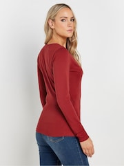 Long Tall Sally Red Long Sleeve Cotton Wrap Top - Image 2 of 5