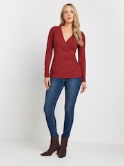 Long Tall Sally Red Long Sleeve Cotton Wrap Top - Image 3 of 5