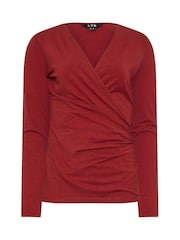 Long Tall Sally Red Long Sleeve Cotton Wrap Top - Image 5 of 5