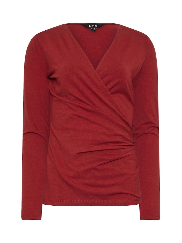 Long Tall Sally Red Long Sleeve Cotton Wrap Top - Image 5 of 5 Long Tall Sally Red Long Sleeve Cotton Wrap Top - Image 5 of 5