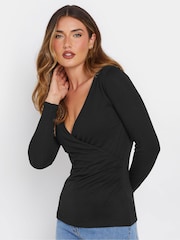 Long Tall Sally Black Premium Long Sleeve Wrap Top - Image 2 of 5