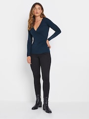 Long Tall Sally Blue Premium Long Sleeve Wrap Top - Image 2 of 5