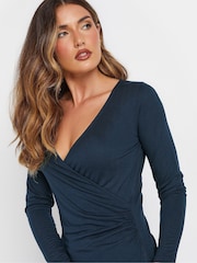 Long Tall Sally Blue Premium Long Sleeve Wrap Top - Image 4 of 5