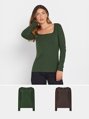 Long Tall Sally Green Square Neck Fitted T-Shirt - Image 1 of 5