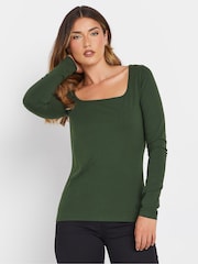 Long Tall Sally Green Square Neck Fitted T-Shirt - Image 2 of 5